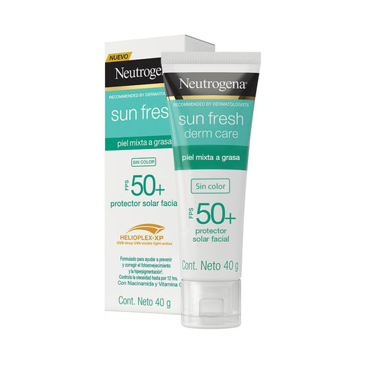 Neutrogena Sun fresh Protector Solar Facial sin color Dermcare Niacinamida FPS50+, 40g