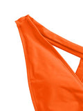 Traje de baño de una pieza sexy con tirantes cruzados y espalda descubierta, corte alto, traje de baño de una pieza para mujer, naranja/fiesta de bloques, M