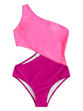 Traje de baño de una pieza para mujer, con un hombro recortado, monokini, Rosado, M