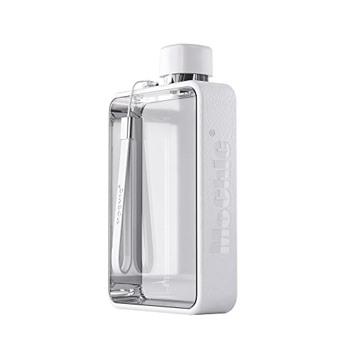 Botella de agua plana para viajes, portátil, sin BPA, A5, botella de agua para deportes, camping, gimnasio, fitness, al aire libre, 368 g, cabe en cualquier bolsa (blanco)