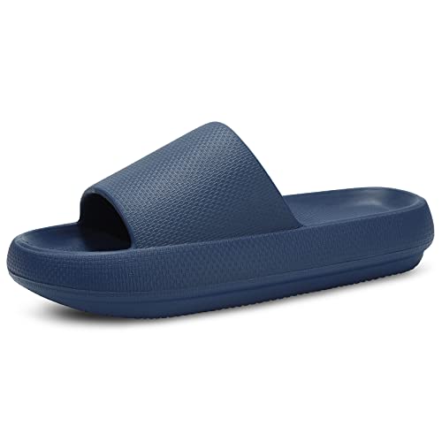 - Sandalias de almohada antideslizantes para mujeres y hombres, suela gruesa suave para interiores y exteriores, 4-azul marino, 11-12 Women/10-11 Men