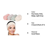 Paquete de 4 diademas faciales de spa, superabsorción, para maquillaje, cinta ajustable de forro polar coral, banda para el pelo, toalla suave para lavado de cara, ducha, deportes, yoga (verde guisante, rosa, beige, gris claro)