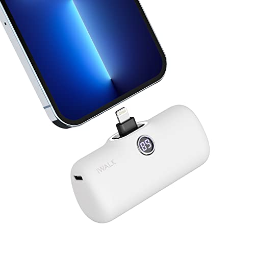 iWALK LinkPod Cargador portátil de 4800 mAh, batería de Carga rápida PD pequeña con visualización LED Compatible con iPhone 14/14 Pro Max/13/13 Pro Max/12/12 Pro/11/X/8/7/6, Blanco