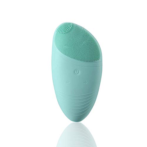 Cepillo De Limpieza eléctrico de Silicona,Cepillo Limpiador Facial Instrumento de Limpieza eléctrico de Silicona Masajeador limpiador facial para todas las pieles Lavable USB recargable (Verde)