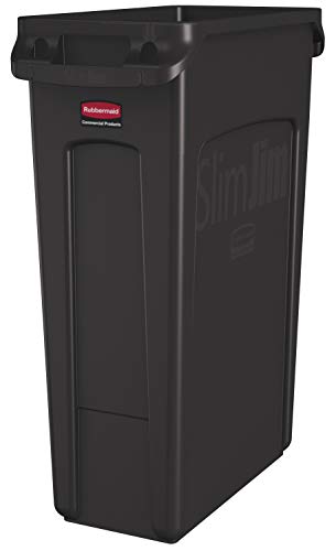 Rubbermaid Commercial Vented Slim Jim Trash Can Waste Receptacle, 23 Gallon, Brown, Plastic, 1956187