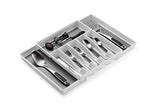 Organizador de cajones de cubiertos expandible, bandeja de cajones para cubiertos, utensilios de servir, almacenamiento multiusos para cocina, oficina, suministros de baño