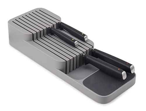 Organizador de cajón de cocina bandeja para cubiertos cubiertos, color gris, Cuchillos de cocina y Santoku, Gris, 1, 14,3 x 39,8.5x7.5 cm