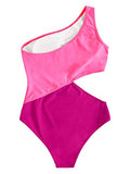 Traje de baño de una pieza para mujer, con un hombro recortado, monokini, Rosado, M