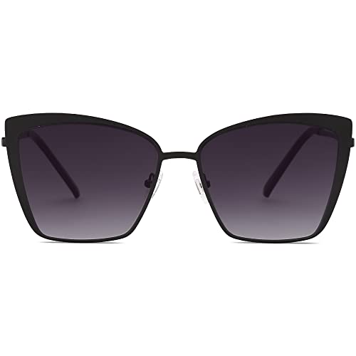 SojoS Lentes De Sol Unisex Grande Ojo De Gato Cuadrado Plano SJ1086 Con Marco Negro Mate/Lente Gradiente Gris