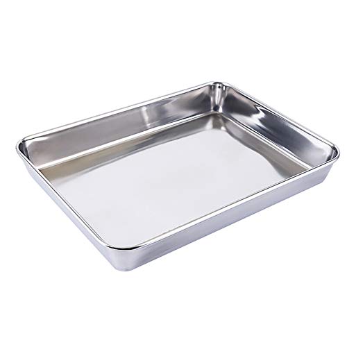 Bandeja para galletas, bandeja de acero inoxidable resistente, bandeja para horno tostador, bandeja para gelatina, parrilla para barbacoa, borde profundo, acabado de espejo superior, apto para lavaplatos (16.2 x 12.6 x 2.4 pulgadas)