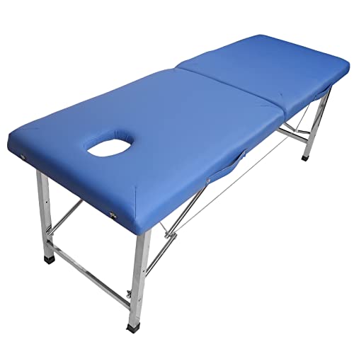 Mesa de Masaje Portátil, Cama de Pestañas Profesional Plegable, Cama de Masaje Cómoda Ajustable con Bolsa de Transporte Y Soporte de Acero Inoxidable Engrosado para Salón, SPA, Hogar, Oficina (Azul)