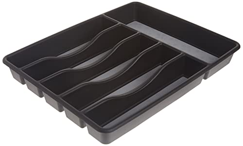 Organizador de Bandeja de Cubiertos Rubbermaid Antideslizante, Grande, Negro con Gris