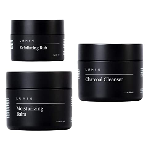 Lumin - Tratamiento Básico de Cuidado Facial para Hombres - The Classic Maintenance Collection | Incluye 3 productos fundamentales para un cutis saludable: humectante, exfoliante y limpiador de carbón que limpian, hidratan y renuevan la piel – Duración 2