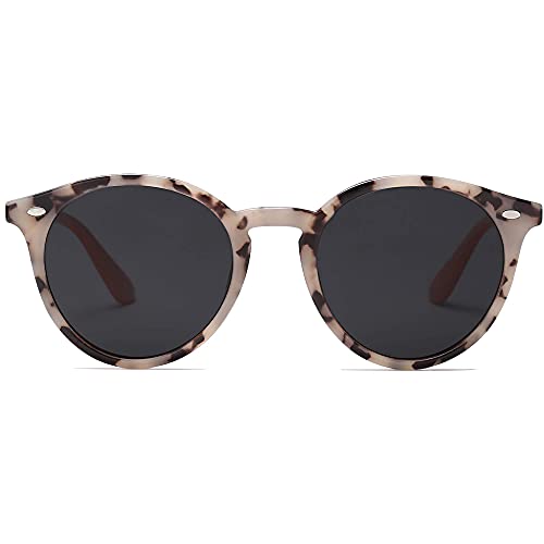 SOJOS anteojos de sol polarizadas redondas retro para mujeres y hombres, clásicas clásico Sunnies SJ2069, Beige Tortoise/Gris, Mediano