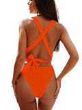 Traje de baño de una pieza sexy con tirantes cruzados y espalda descubierta, corte alto, traje de baño de una pieza para mujer, naranja/fiesta de bloques, M