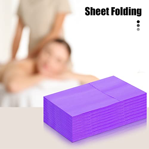 30 piezas de sábanas de mesa de masaje desechables, fundas de cama de spa, fundas de mesa de masaje no tejidas, sábanas planas y bajeras para mesa de masaje, impermeables, 31 x 79 pulgadas, funda de cama grande de pestañas (morado)