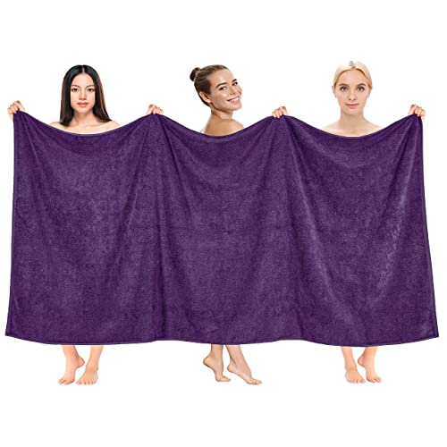 (100cm x 200cm Bath Sheet, Violet Purple) - 100cm x 200cm Jumbo Size, Thick & Large 650 GSM Ringspun Genuine Cotton Bath Sheet, Luxury Hotel & Spa Quality, Absorbent & Soft Decorative Kitchen & Bathroom Turkish Towels, Violet Purple