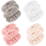 4 Pares Muñequeras de SPA Banda de Microfibra para Toalla de Lavado de Muñecas Scrunchies de Pulsera para Lavarse Cara Muñequera Absorbente para Mujeres (Marrón, Blanco)