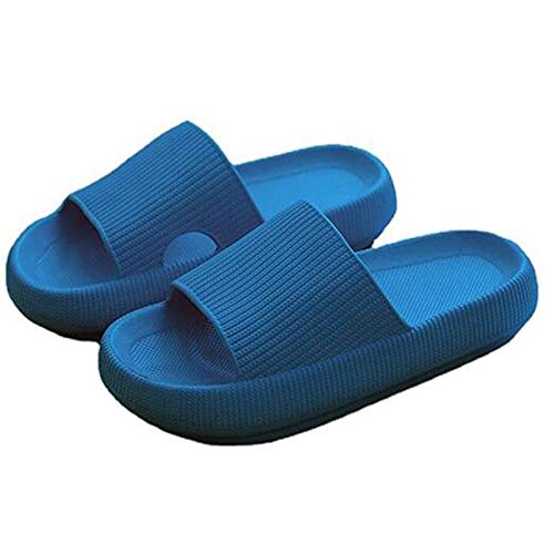 Pantuflas de almohada, unisex, para ducha, baño, espuma de masaje EVA, súper suave, antideslizante, de secado rápido, suela gruesa, sandalias negras con puntera abierta para mujeres y hombres, Azul, 11.5-12 Women/10-11 Men