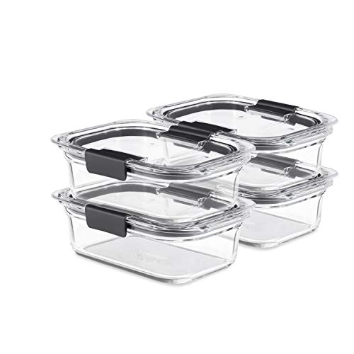 Rubbermaid Brilliance - Recipientes de 3.2 tazas para alimentos con tapas, sin BPA y a prueba de fugas, mediano, transparente, paquete de 4