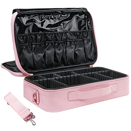 Estuche de Maquillaje Grande, Organizador de Bolsas de Maquillaje de Viaje, Color Rosa y Negro, Bolsa de Cosméticos Profesional, Caja de Almacenamiento Portátil con Divisor Ajustable