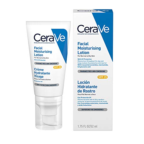 CeraVe Loción Hidratante de Rostro FPS25 |52ml| Hidratante facial diario con protector solar | Libre de fragancia