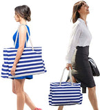 Bolsa de Playa Grande con Cremallera 22 x 15 x 6 Pulgadas Rayas marítimas Azul Blanco Shopper Bolsa de Hombro Bolsas de Transporte