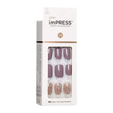 KISS ImPRESS Manicura a presión, kit de uñas, tecnología PureFit, uñas cortas de presión, cuadradas, impecables, incluye almohadilla de preparación, mini lima, barra de cutículas y 30 uñas falsas