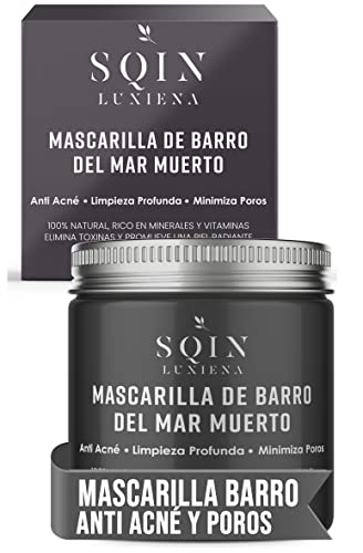 Mascarilla Facial de Barro del Mar Muerto. Anti Acne, Minimiza Poros y Puntos Negros, Limpieza Facial Profunda. Mascarilla Rica en Vitaminas y Minerales, 100% Vegana, Para 20-25 Usos. SQIN LX. 250 gr