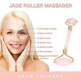 Salandens Rodillo de Masaje Facial, masajeador antienvejecimiento de Belleza de Jade para Restaurar la Piel del Rostro, Cuello y Ojos. (Rosa)