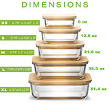 Recipientes de vidrio para almacenamiento de alimentos con tapas de bambú, ecológicos, juego de 5, herméticos, organización de despensa, recipientes de vidrio para preparación de comidas. Sin plástico. Sin BPA. Apto para microondas, lavavajillas y congela