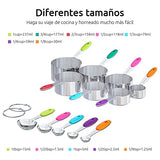 Juego de tazas y cucharas medidoras de 12 piezas en acero inoxidable 18/8: 7 tazas medidoras y 5 cucharas medidoras