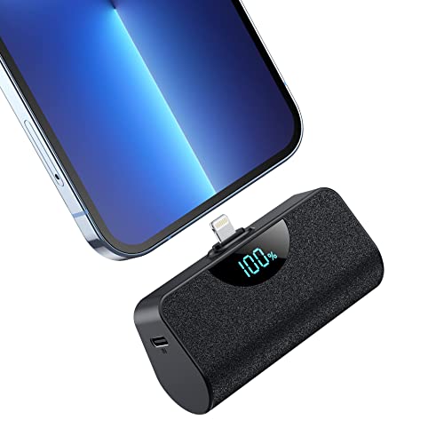 Mini cargador portátil de 5200 mAh ultra compacto con visualización LED inteligente, banco de energía de doble entrada (puerto USB-C solo entrada) batería externa de alta velocidad compatible con iPhone 13/12/11/X/8/7/6/5 [versión 2022]