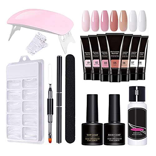 Tuimiyisou Gel de Constructor para uñas Kit de Gel de extensión con lámpara UV Lámpara de uñas Clip 7 Colores Gel Kit de extensión de uñas Nail Art Supplies Set