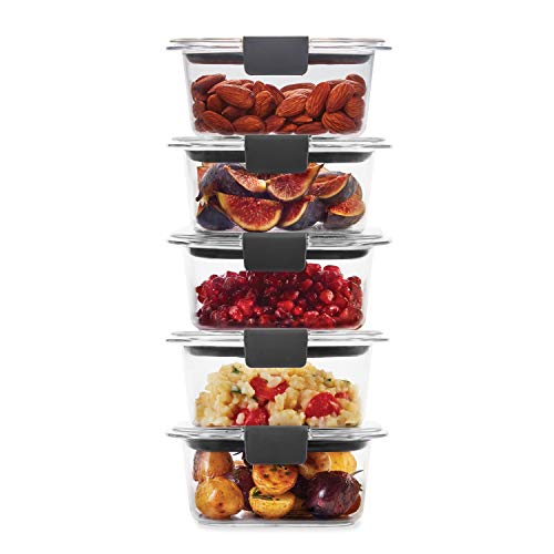 Rubbermaid Brilliance Recipientes de almacenamiento de alimentos con tapas para almuerzo, preparación de comidas y sobras, aptos para lavaplatos, 1.3 tazas, transparente/gris