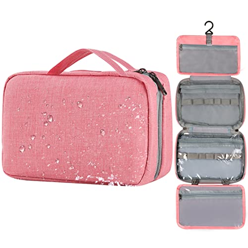 Cosmetiquera para Maquillaje - Neceser de Viaje con Gancho Bolsa de Aseo Impermeable Bolso Organizador para Articulos de Viaje Accesorios para Mujeres y Hombres (ROSA)