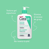 CeraVe Gel Limpiador Espumoso |473ml| Limpiador diario para piel mixta, grasa o con acné | Libre de fragancia