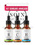 Kit Skin Care 3 Serums Faciales Día y Noche: Vitamina C 20%, Retinol 2.5%, Acido Hialuronico Facial 5%. Hidratante Facial, Suero Facial AntiManchas con Vitamina C + E, Serum Profesional Antiarrugas + Antioxidante. 100% Vegano. Set Antienvejecimiento, SQIN