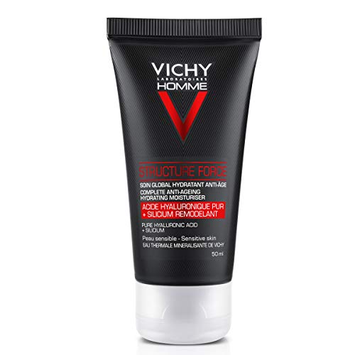 Vichy Homme Structure Force - Hidratante facial para hombres con Ácido Hialurónico, reduce los signos de la edad y mejora la textura de la piel.