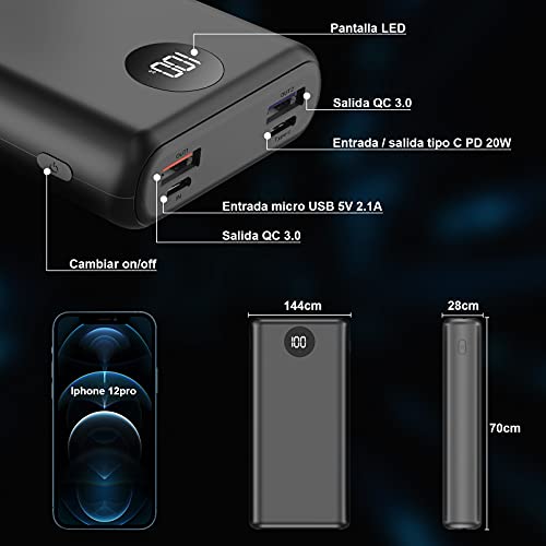 Cargador Batería Portátil De 20000mah iPhone Micro Tipo C