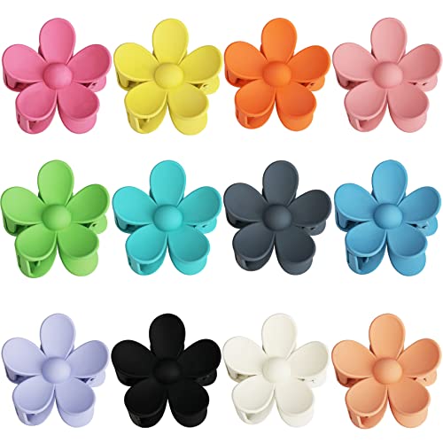 12 pinzas de garra de flores grandes para mujeres y niñas, cabello grueso, 12 colores, mate, pinzas de pelo grandes, antideslizantes, fuertes sujeciones, pinzas de captura de pelo, pasadores, accesorios para la cabeza para cabello fino