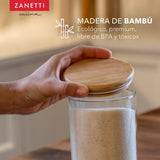 Zanetti - Juego de Recipientes Herméticos de Cristal con Tapa de Madera de Bambú para Almacenamiento de Alimentos (3 contenedores 29 cms)