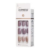 KISS ImPRESS Manicura a presión, kit de uñas, tecnología PureFit, uñas cortas de presión, cuadradas, impecables, incluye almohadilla de preparación, mini lima, barra de cutículas y 30 uñas falsas