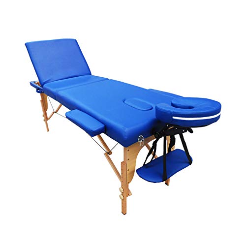 Cama De Masaje Portatil 3 Secciones Madera Y Vinil Azul Lobo