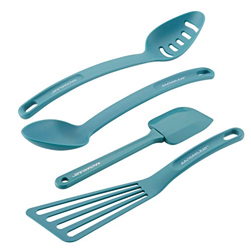 Rachael Ray 47564 Cucina - Espátula de nailon antiadherente, espátula, cucharas sólidas y ranuradas, 4 unidades, color azul