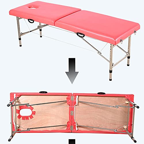 Cama de Masaje, Vigas Dobles, Material de Acero Inoxidable Espesado, Capacidad de Apoyo Fuerte, Cama de Belleza portátil Plegable 8.27 (Color : Pink)