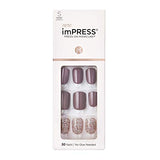 KISS ImPRESS Manicura a presión, kit de uñas, tecnología PureFit, uñas cortas de presión, cuadradas, impecables, incluye almohadilla de preparación, mini lima, barra de cutículas y 30 uñas falsas