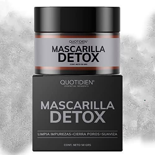 Mascarilla Facial Detox de Carbón Activado - Limpieza Profunda - Absorbe Grasas - Purifica - Disminuye Puntos Negros y Poros - Limpia Impurezas- Arcillas Puras (Kaolin y Bentonita)+ Cera de Arroz+ Extractos Naturales- 94% Ingredientes Naturales- Piel Norm