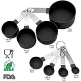 Tazas y Cucharas Medidoras; Set de 8 Piezas de Acero Inoxidable; BPA free Grado Alimenticio; Eco-Friendly; 100% Calidad; Herramientas de Medición grabado con Marcas Métricas para- Ingredientes Líquidos y Secos (Acero Inoxidable)