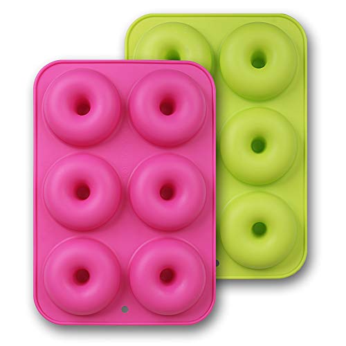 Moldes de silicona para rosquillas, paquete de 2 moldes de silicona antiadherentes de grado alimenticio para hornear con rosquilla - verde y rosa rojo